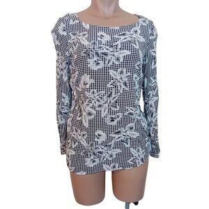 NWOT Camber & Grace Gingham Floral‎ Lily Long Blouse Flowy Business Casual M